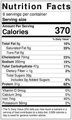 Coconut coated chicken tenders nutrition label