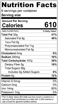 Apple Crumble Pastry Nutrition Label