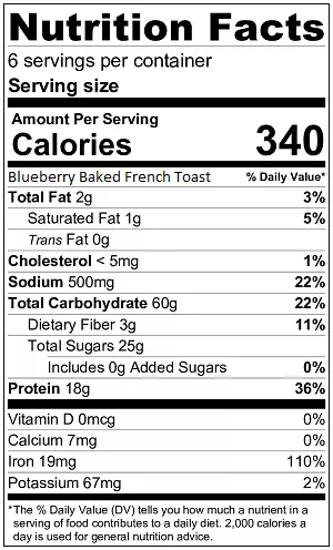 Blueberry Baked French Toast nutrition label