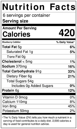 Blueberry Cobbler nutrition label