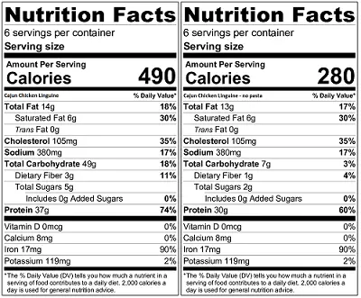 Cajun Chicken Linguine nutrition label