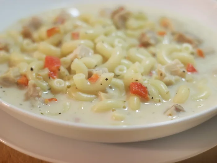 Chicken Alfredo and Roasted Red Pepper Soup