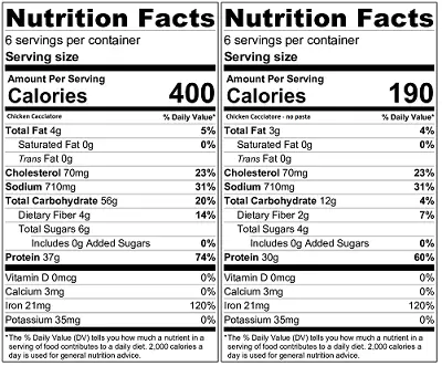 Chicken Cacciatore nutrition label