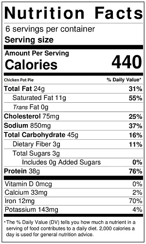 Chicken Pot Pie nutrition label