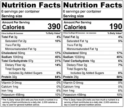 Citrus Scallops and Couscous nutrition label