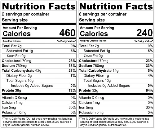 Kung Pao Chicken with Peanuts nutrition label