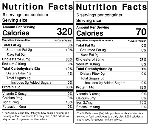 Mango Lime Shrimp and Rice nutrition label