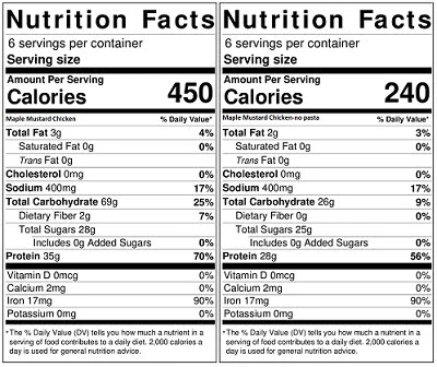 Maple Mustard Chicken label nutrition label