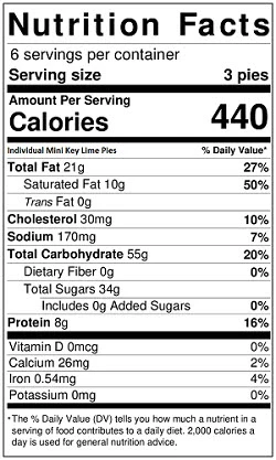 Individual Key Lime Pies nutrition labels