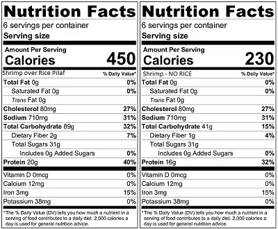 Shrimp & Rice Pilaf Nutrition label