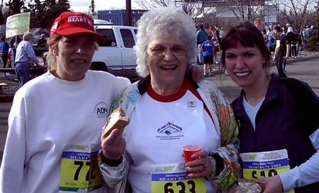 Linnea with her mom and grandmama after the Heart Run in 2004